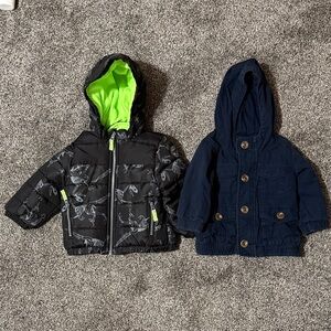 Black Dinosaur Puffer Jacket and Navy Hooded Jacket